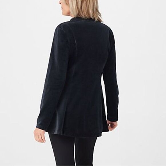 Denim & Co. Velour Fit & Flare Jacket with Rib Bomber Collar - Picture 4 of 5